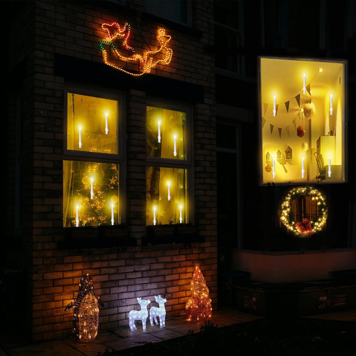Kithouse Flameless Candles 10 Pack Battery Operated Window Candles with Drip Texture,Remote Timer,10 Removable Candle Holders,10 Suction Cups,20 AA Batteries for Home Decor Christmas Wedding(Gold)