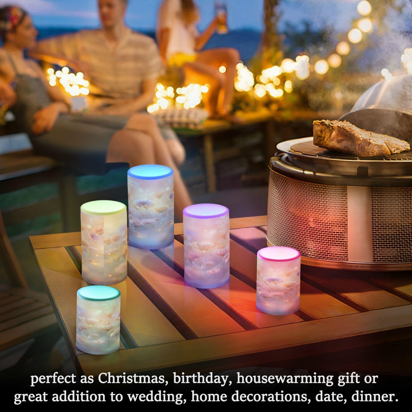 ALAZA Spring Blooming Flowers (2) Flickering Flameless Candles Battery Operated with Remote Timer,Tea Light Candles LED Pillar Votive Candles Set of 2 for Outdoor Indoor Decorations