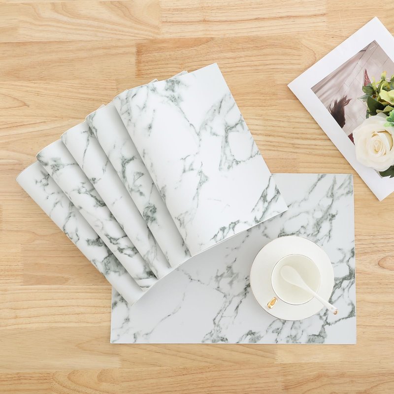 Homaxy Faux Leather Heat Resistant Placemats for Dining Table Set of 6, Waterproof Wipeable Washable PU Table Mats, Easy to Clean Anti-Slip Place Mats, 11.8" x 17", Marble