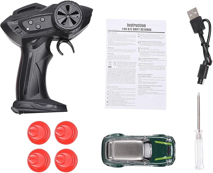 1:64 Scale Mini RC Drift Car 2.4GHz 4WD Desktop RC Drift Car Handheld Racing Mini Vehicle with LED Lights Speed Switching Racing Sport Toy for Adults Teens (Green)