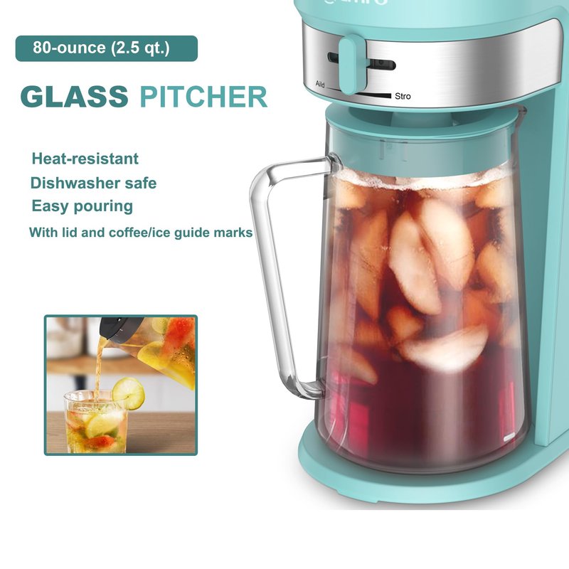 LITIFO Iced Tea Maker and Iced Coffee Maker Brewing System with 2.5-quart Pitcher, sliding strength selector for Taste Customization, Stainless Steel (Black 2.0)