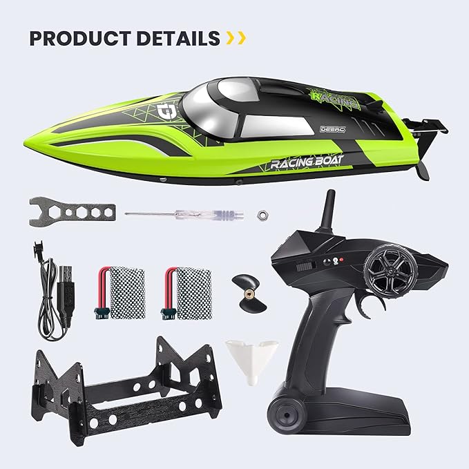 DEERC RC Boat with LED Light 30+ Mins Self Righting Remote Control Boat for Pools & Lakes 20+ MPH 2.4GHz Racing Boats 2 Battery Pool Toys for Kids Radio Controlled Watercraft