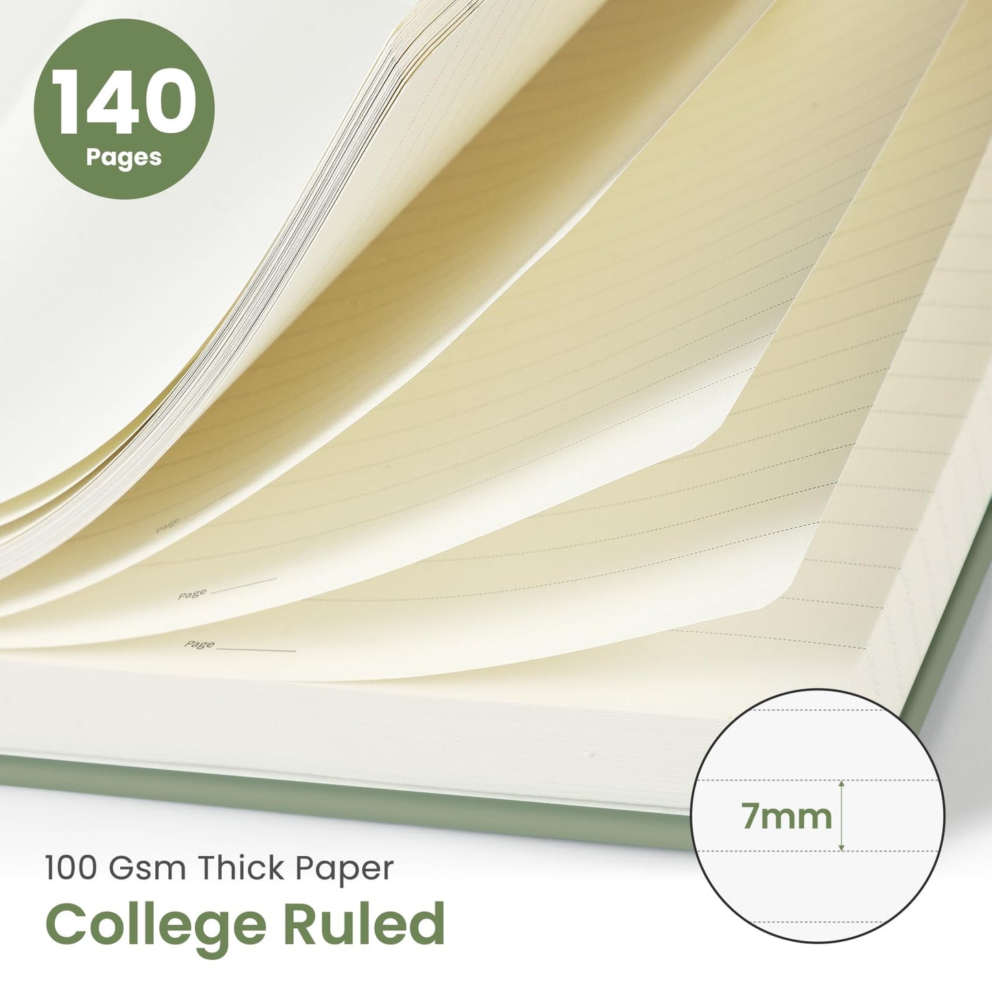 Lined Spiral Journal Notebook for Women & Men, 140 Pages, College Ruled Hardcover Notebook for Work & Note Taking, Journals for Writing, A5(6"x8") - Green