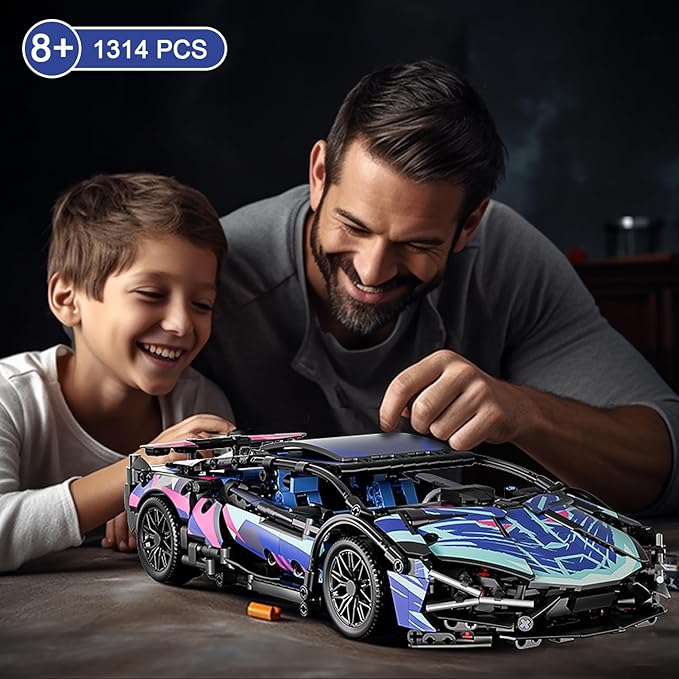 Sport Car Building Block Sets for AdultsTechnical Race Car with LED Lights Collectible 1:14 MOC Model Engineering Toys Gifts for Boys Boyfriends Men Teens Age 8+ 8-12 8-1412 13 14