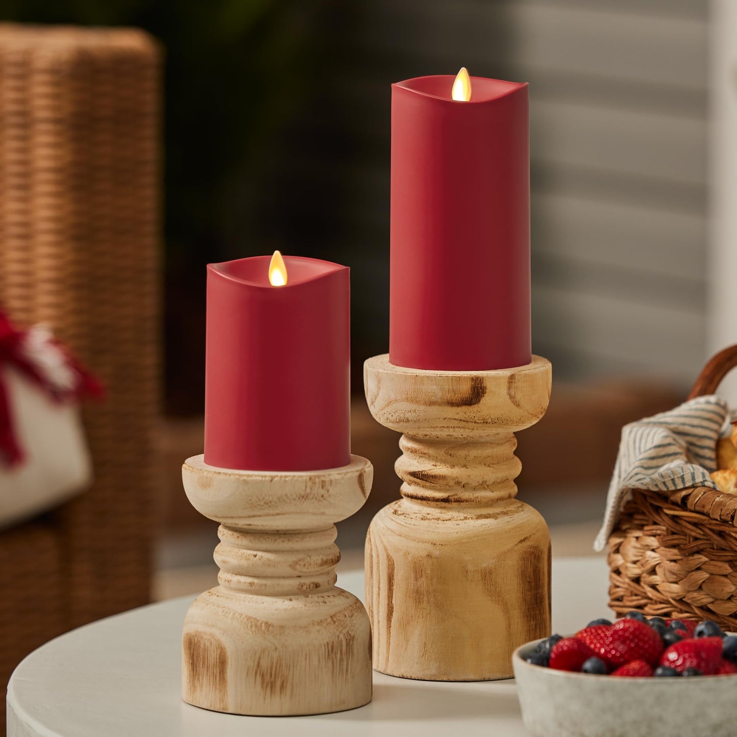 Luminara Outdoor Flameless LED Candle, Cherry Red 3.25" x 7", Moving Flame Pillar Timer Battery Operated Premium Plastic IPX4 Water Resistance