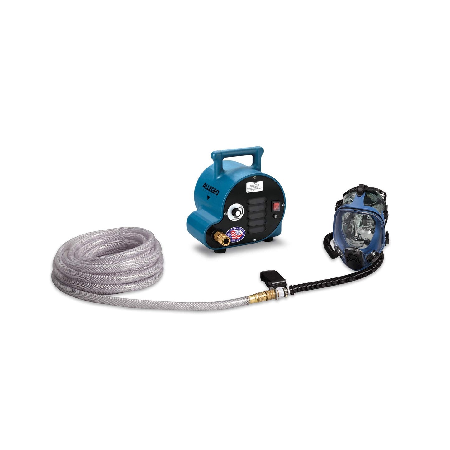Allegro 9200-01 | One Worker Full Mask Supplied Air Respirator System with ΒΌ HP Pump & 50β Hose | Oil-Less Rotary Vane Pump | Durable Silicone Full Mask | OSHA-Compliant Supplied Air