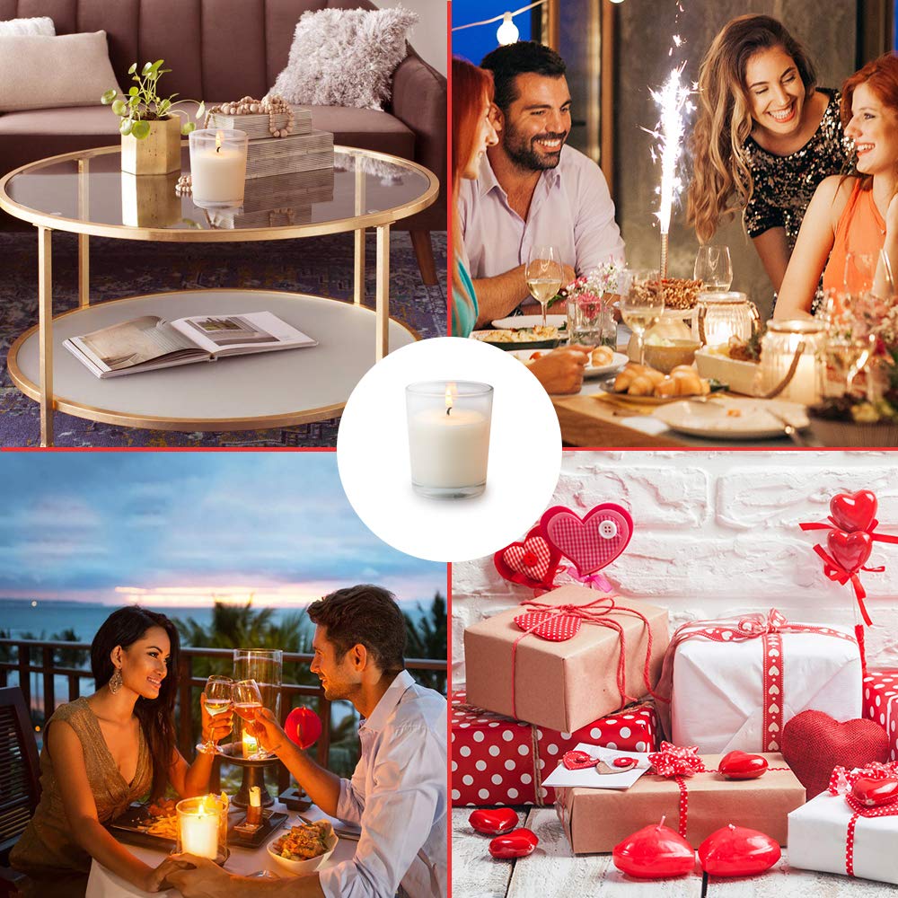 20 Packs Unscented White Votive Candles in Glass, Small 2 Inch Natural Soy Wax Non-Toxic Plain Clean Burning Candles for Wedding Table Home Spa Holidays Party
