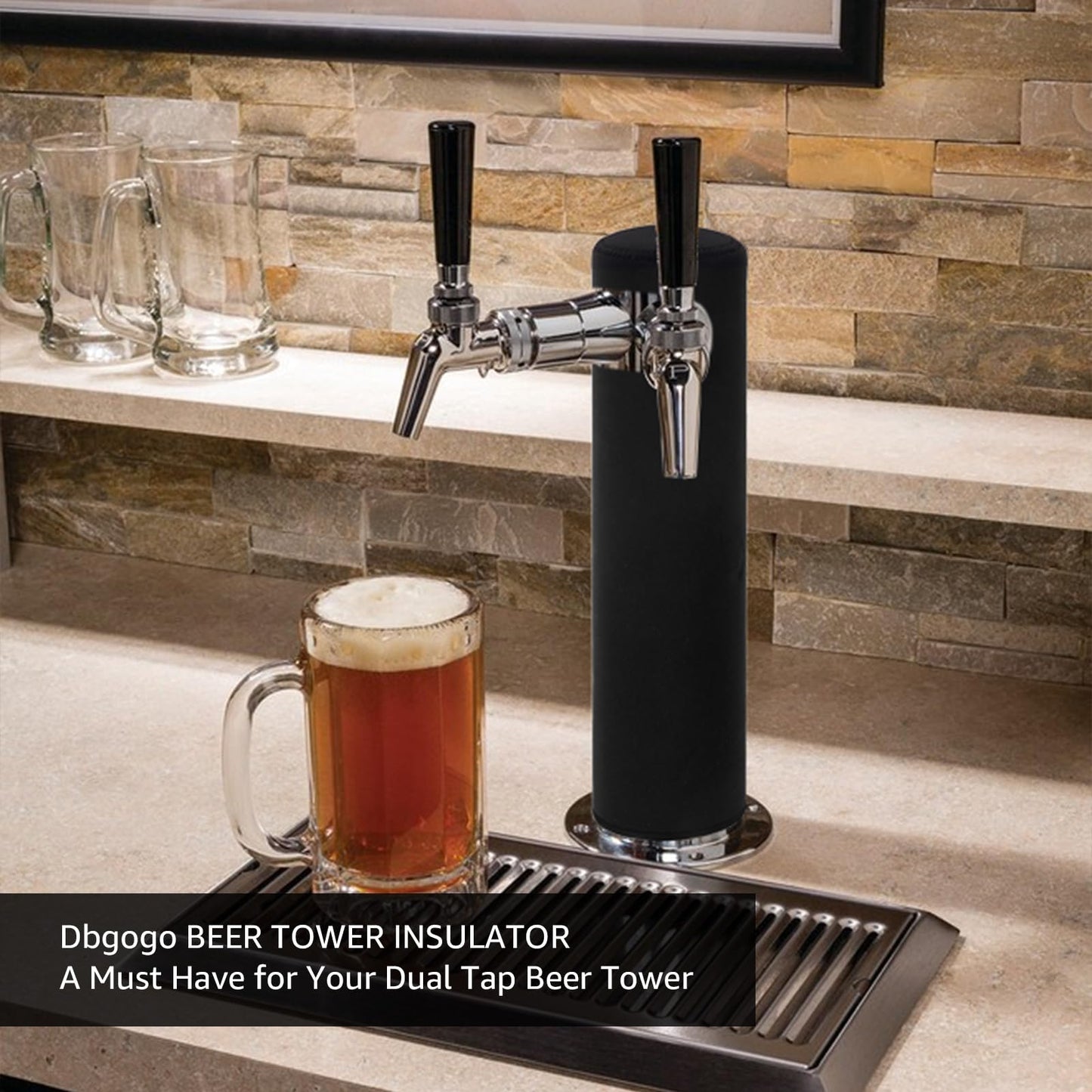 Dbgogo Kegerator Tower Insulator for Standard 3” Diameter Double Tap Draft Beer Tower, Stretchy Neoprene Beer Tower Cover to Minimize Condensation & Reduce Foam