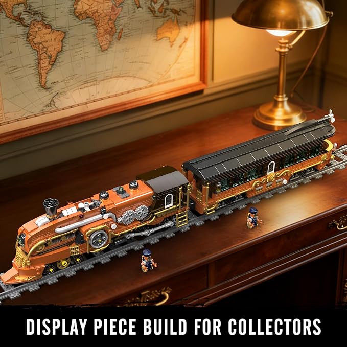 Mould King 12046 Steampunk Train Building Set Western Train with Track Buildable Model with Battery Display Model Toy for Adults Collection Enthusiasts (1954 Pieces)