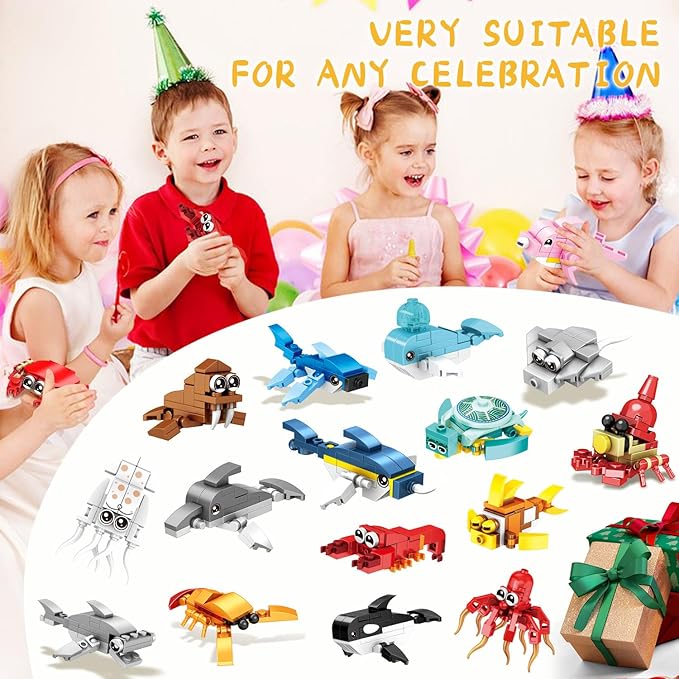 24 Packs Favors Kids Building Blocks Sea Animals Pool Party Favors Building Set for Birthday Goodie Bag Stuffers Classroom Prizes Easter for Boys and Girls Ages 6-12