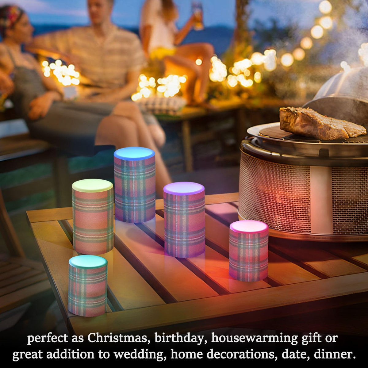ALAZA Holiday Red Green Buffalo Tartan Plaid Flickering Flameless Candles Battery Operated with Remote Timer,Tea Light Candles LED Pillar Votive Candles Set of 2 for Outdoor Indoor Decorations