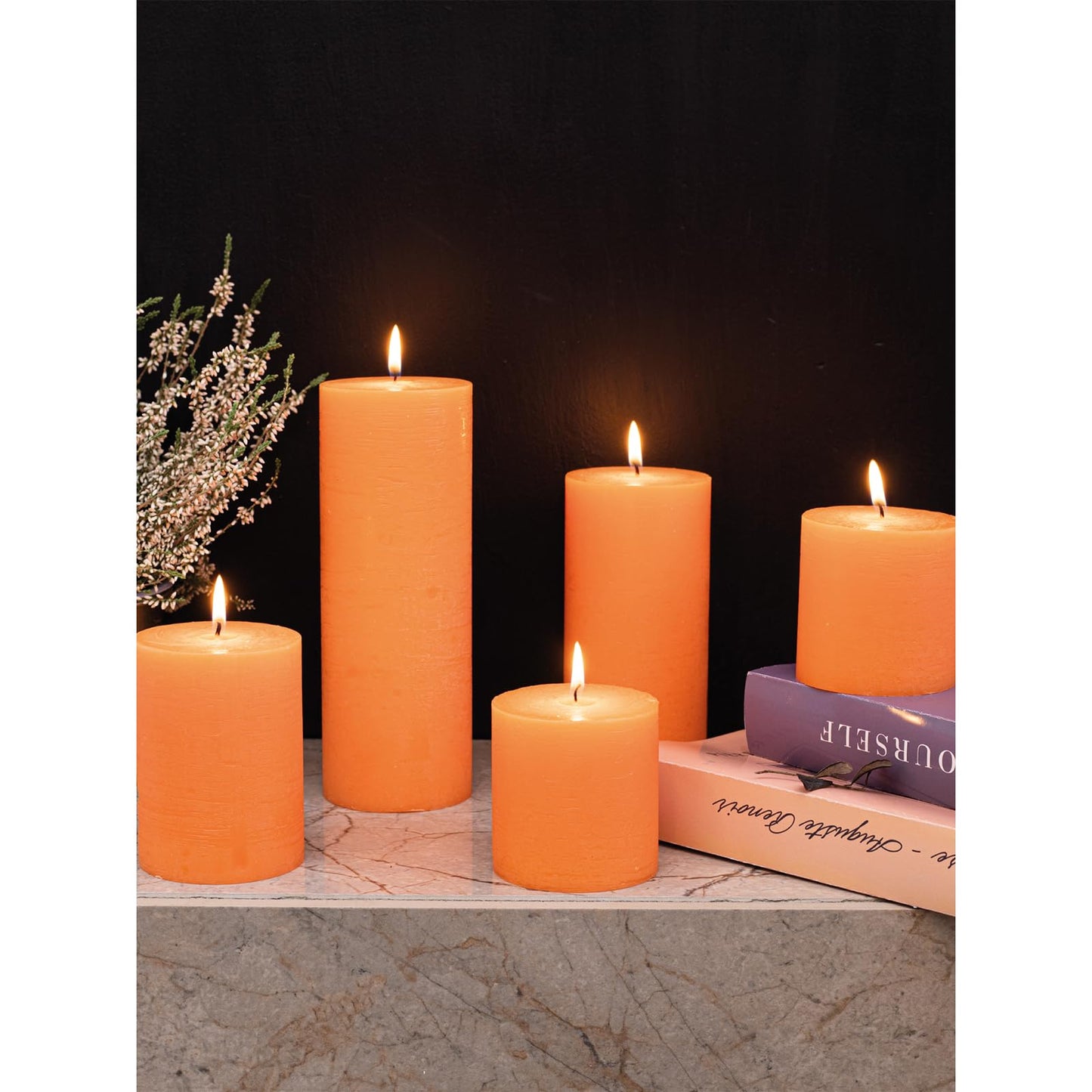 CANDWAX 3x4 Inch Dark Blue and Orange Pillar Candles Bundle - 3 Dark Blue and 3 Orange Candles - Unscented Decorative Candle - 6 Pack