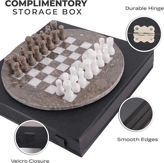 Marble Chess Set for Adults with Complementary Storage Box 15 Oceanic & White Handmade Board Game Classic Board Games for Adults Luxury Chess Set
