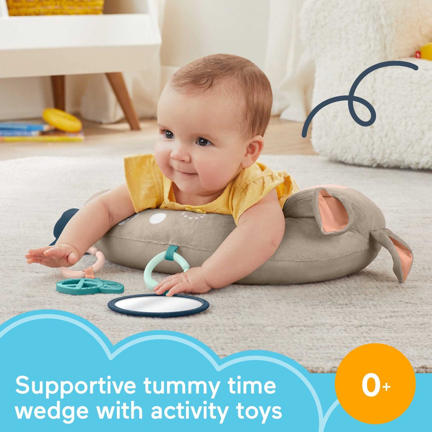 Fisher-Price Baby Toy Tummy Time Fawn Wedge, Animal-Themed Support with Mirror, Teether & Rattle for Developmental Play Newborns Ages 0+ Months