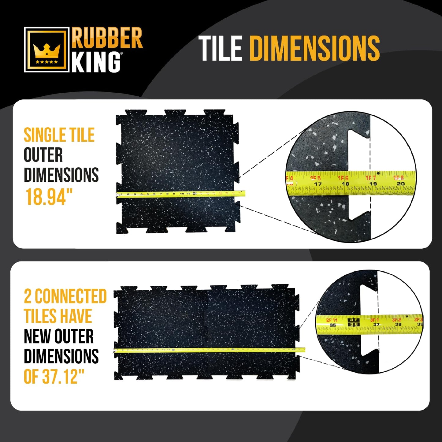 Rubber King 10 Piece Interlocking Tiles 19" x 19" x 6mm - 100% Recycled Rubber Gym Floor Tiles, Exercise Mat for Home Gym, Anti-Slip Low-Odor Interlocking Puzzle Floor Tiles - 23.5sq ft - Grey