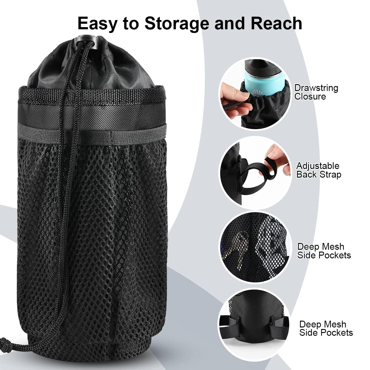 Caudblor Bike Water Bottle Holder Bag for Kid Adult, Insulated Bicycle Coffee Cup Holders with Phone Storage, Black Handlebar Drink/Beverage Container for Walker/Cruiser/Exercise/Mountain Bike