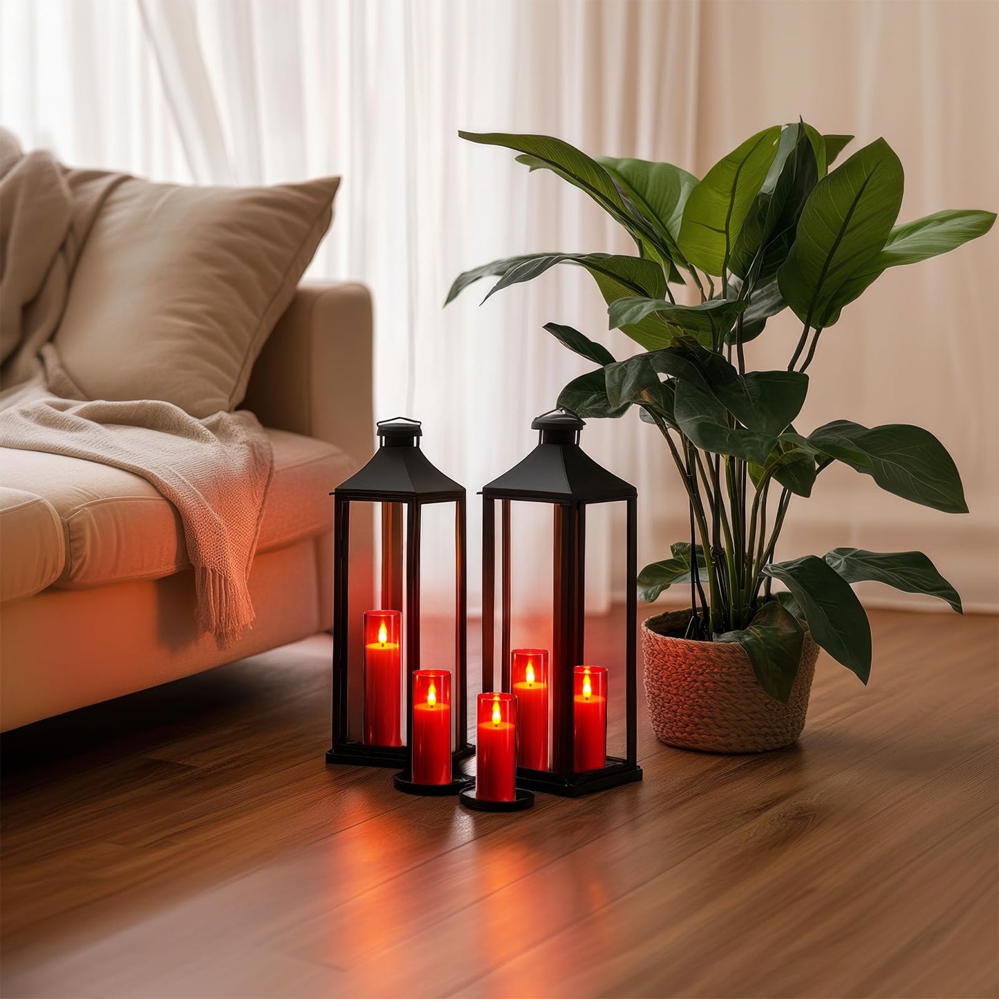 Amagic Christmas Red Flameless Candles, Battery Operated Candles with Remote and Timer, Acrylic Flickering LED Candles for Thanksgiving Decor, D2.2''xH5''6" 7", Set of 9
