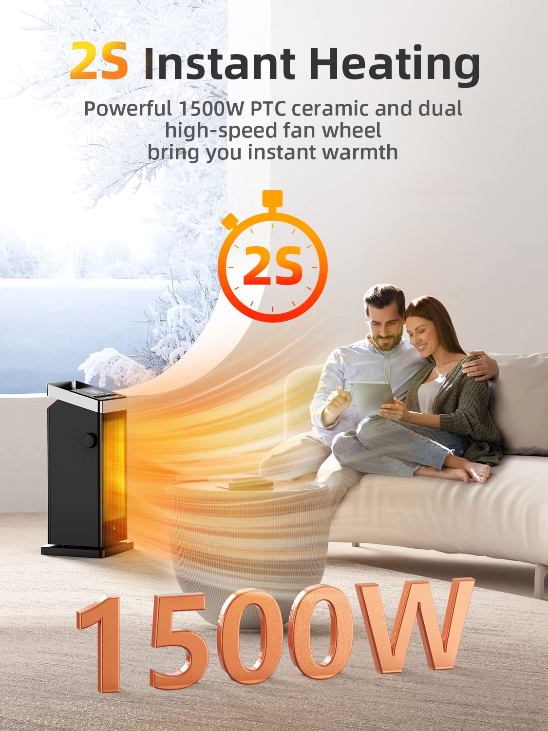 BREEZOME Space Heater, 1500W Fast Heating Heater for Indoor Use, Portable Ceramic Electric Heaters for Home with Thermostat, 90° Oscillating, Remote
