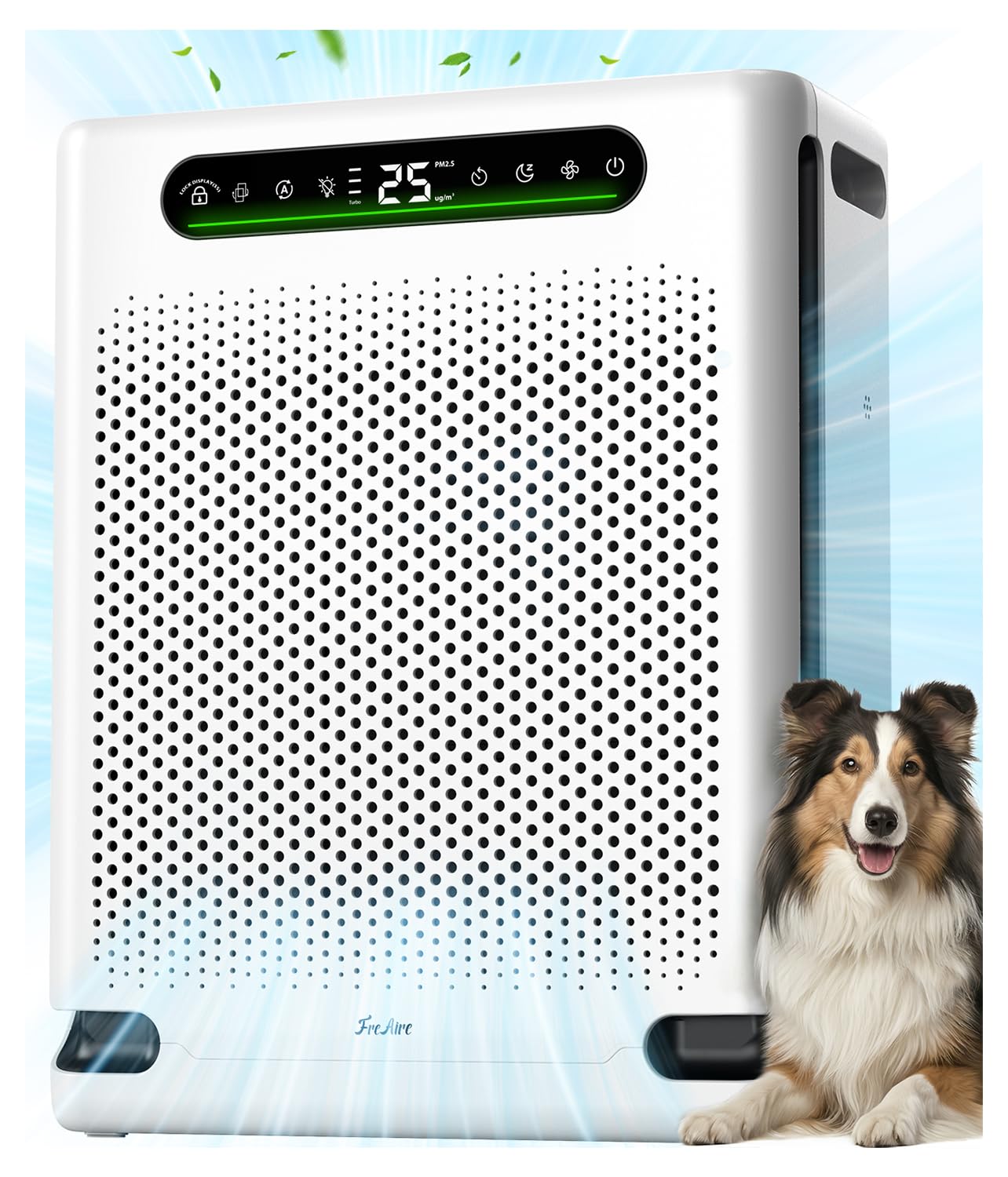 FreAire Air Purifiers for Home Large Room, HEPA Air Purifier with Washable Filter & Air Quality Display, Powerful Turbo Mode