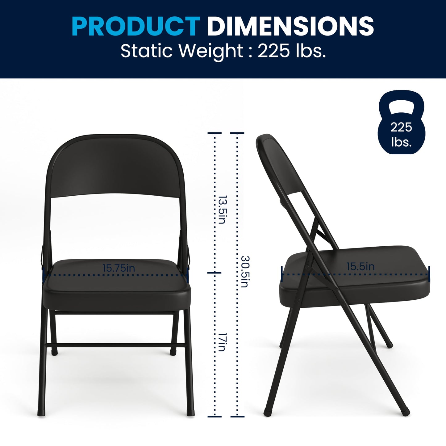 Flash Furniture HERCULES Series Double Braced Black Metal Folding Chair (Pack of 2)