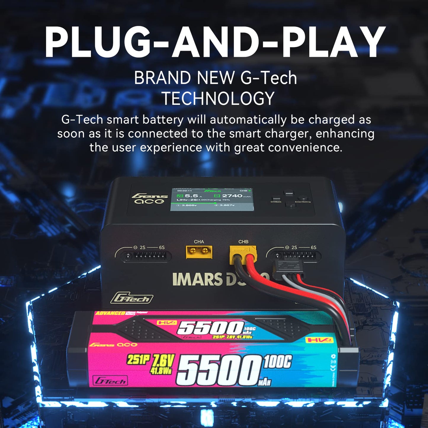Gens Ace IMARS D300 G-Tech Smart Dual Lipo Charger 16A AC 300W DC 700W Lipo Charge(Black)