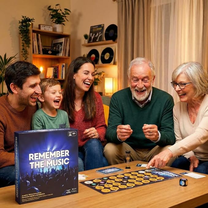 REMEMBER THE MUSIC - Music Trivia Party Board Game with 350 Artist & Song Cards Spotify QR Audio Clues for Adults & Family 2-6 Players