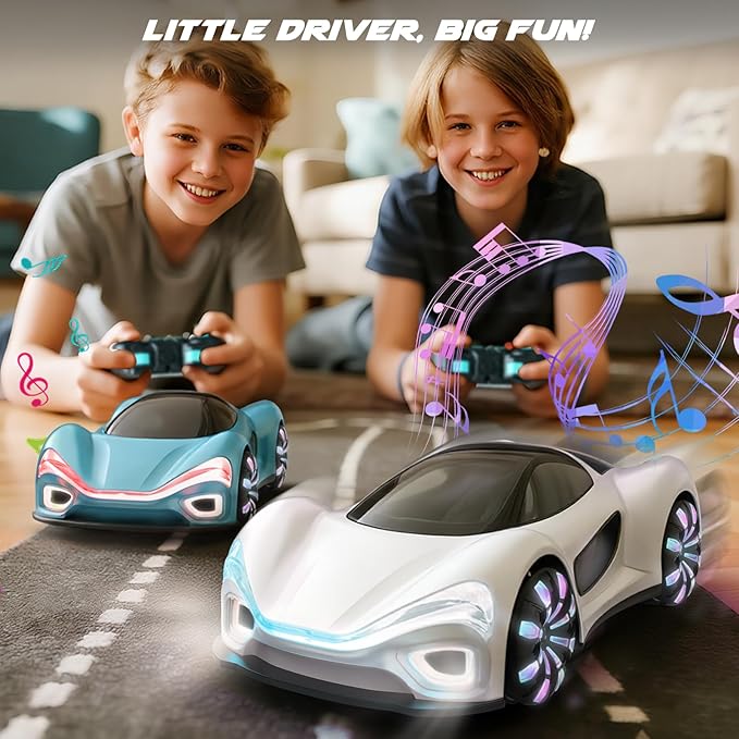 SIMREX Gesture Sensing Remote Control Car with Charging Dock - 360° Rotate Drift RC Stunt Car Toy 40 Min Playtime Dual Control Spray Mist & LED Lights Birthday Gift for Kids Boys Girls(White)
