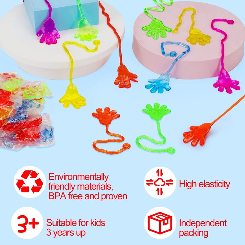 40PCS Glitter Sticky Hand Birthday Party Favors for Kids 4-8 8-12 Summer Goodie Bag Stuffers Classroom Treasure Box Toys Carnival Prizes Bulk Treat Trinket Pinata Fillers Mini Stuff End of Year Gifts