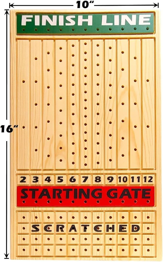 Horse Racing Game for Adults Luxurious Metal Horses (Silver Black) on 16' Pine Wood Board Dice & Card Included