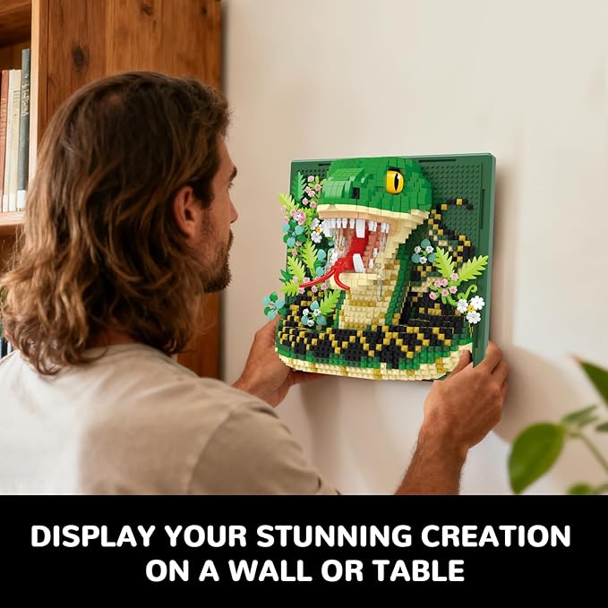 Snake Animal 3D Wall Art Micro Mini Building Blocks Set Unique Home Wall Decor or Table Display No Compatible with Lego Ideal Gift Toy for Adults & Boys Girls 14+ (1967 PCS)
