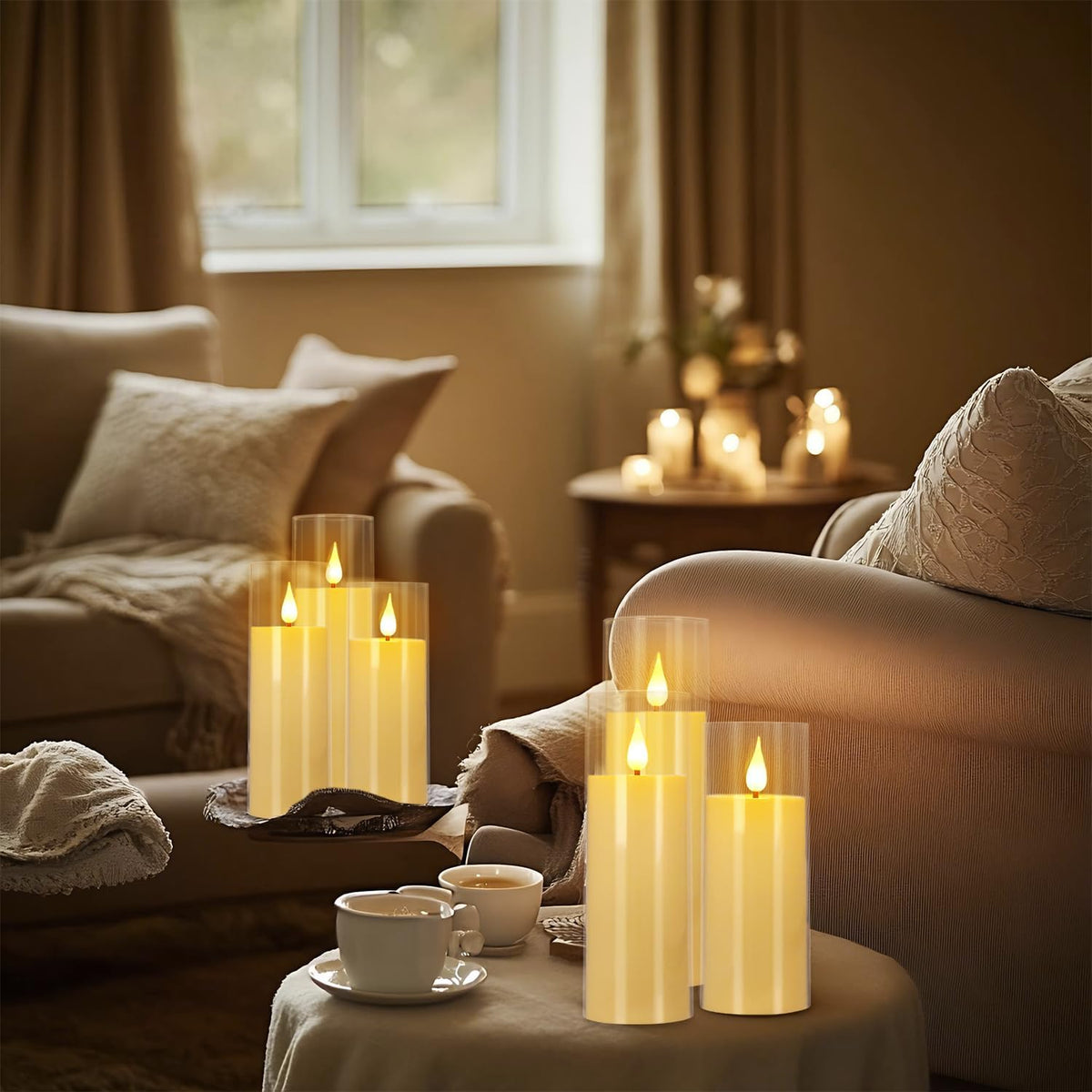 Wfmolcand 24-Pack Acrylic LED Flameless Pillar Candles with Remote & Timer, Battery Powered - Perfect for Indoor/Outdoor Decor,Wedding,BBQ and Gift - Easily Create a Magical Atmosphere.(Ivory)