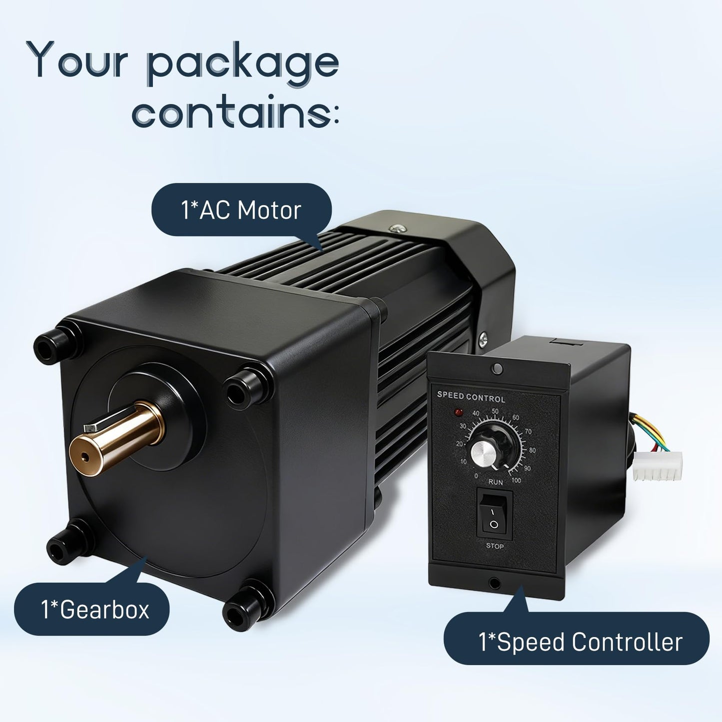 Universal High Torque AC Motor + Speed Controller, 250W Single Phase Electric Motor with Gearbox, 110V Reversible Gear Motor, Variable Speed Motors for Conveying Equipment, Production Lines