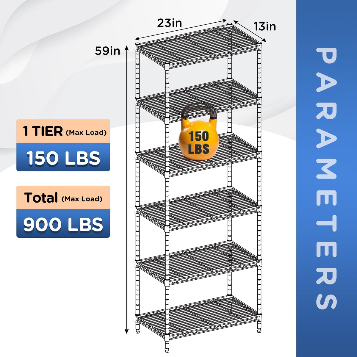 FDW 6-Shelf Adjustable,Storage Shelves Wire Shelving Shelving Unit Metal Shelves Storage Shelf,13" D x 23" W x 59" H,Black