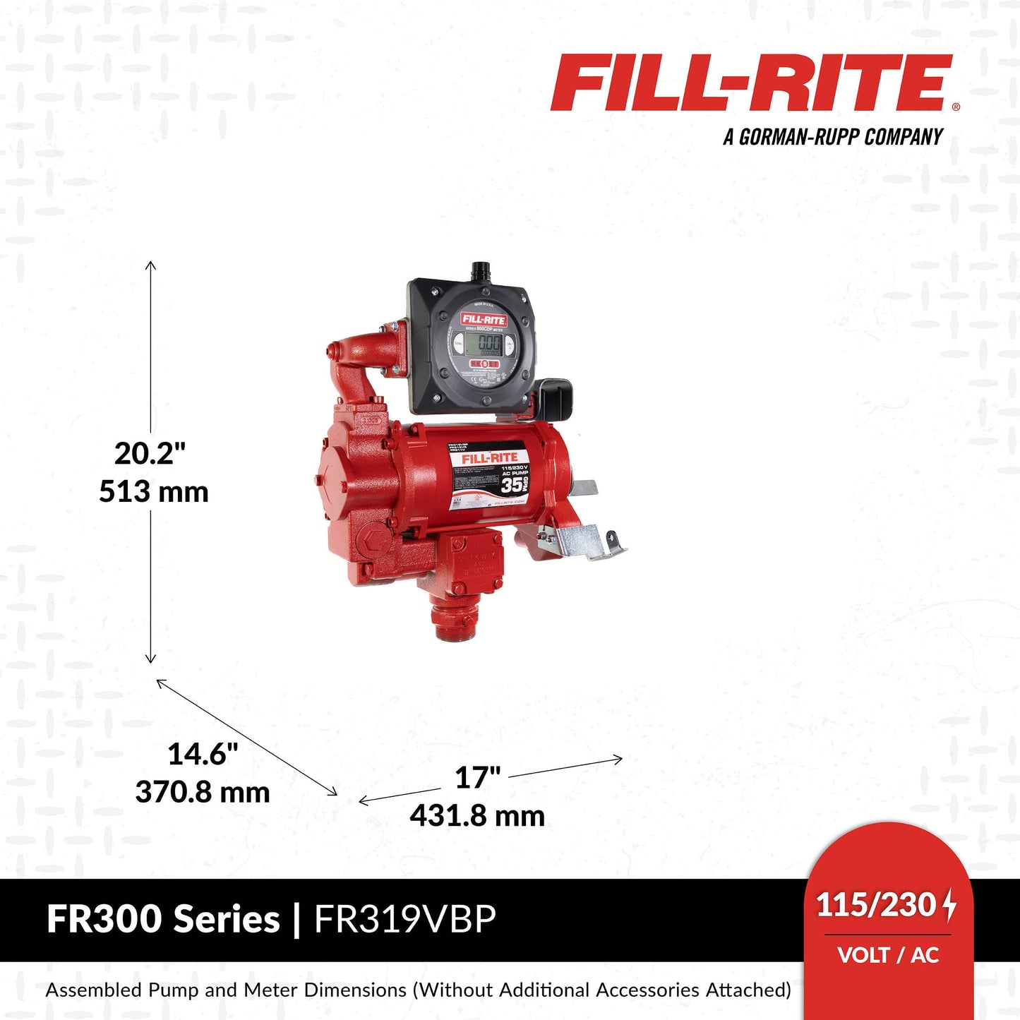Fill-Rite FR319VBP 115V/230V 35 GPM Fuel Transfer Pump w/Digital Meter Package (Pulser Included)