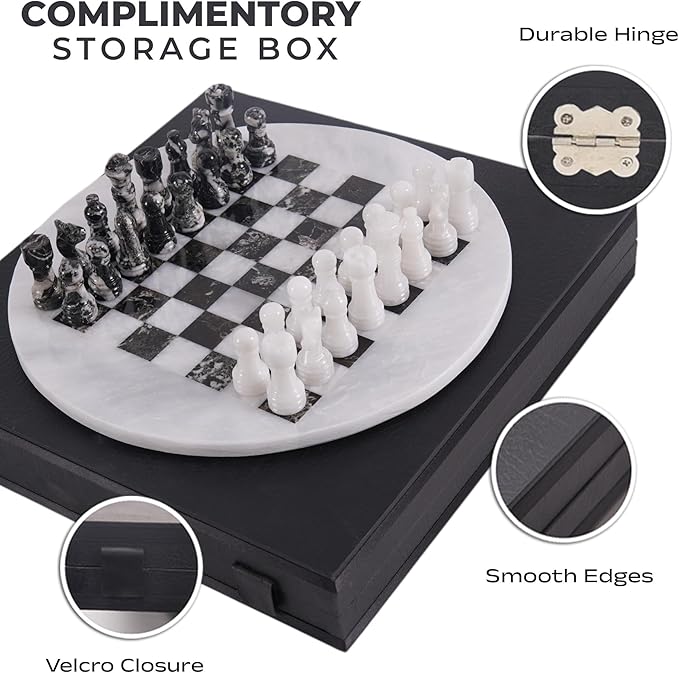 Marble Chess Set for Adults with Complementary Storage Box 15 White & Black Handmade Chess Board Game Luxury Board Games for Adults with Extra Queens