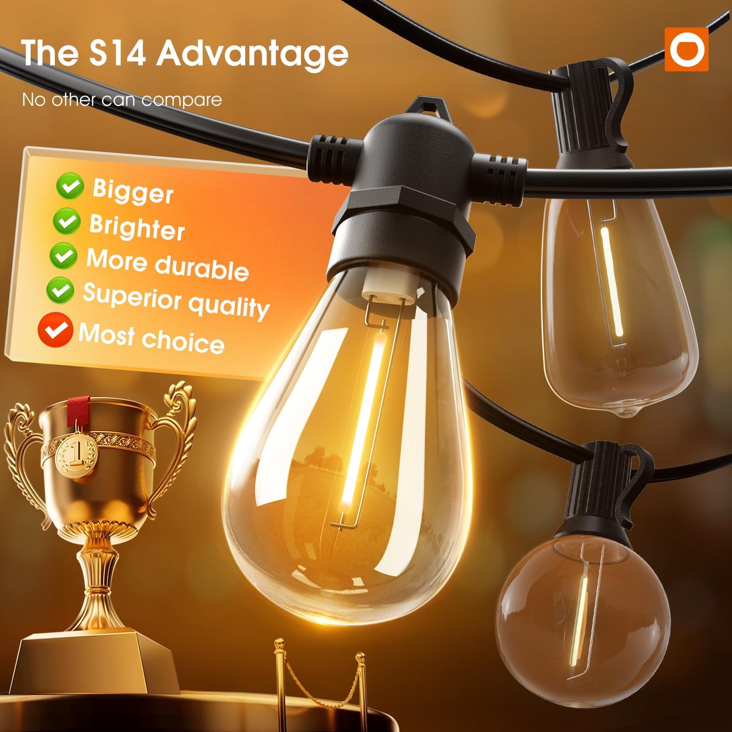 addlon 50FT LED Outdoor String Lights with Edison Shatterproof Bulbs, Weatherproof Strand, Commercial Grade Patio Lights, Decorative for Garden or Patio, Black