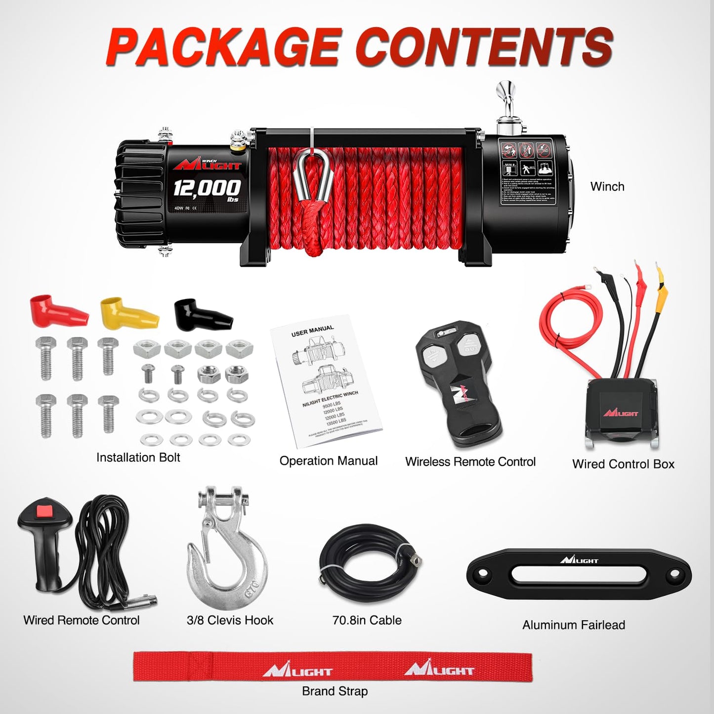 Nilight 12V Electric Winch for Jeep UTV Trailer Boat Offroad Towing ATV Winches 12000LBS IP68 Winch with Synthetic Rope Fairlead Wired Wireless Remote