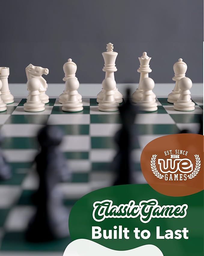 WE Games Chess Set - Tournament Style with 34 Pieces Vinyl Roll-Up Board Storage Bag & Equalizer Dice. Ideal for Adults