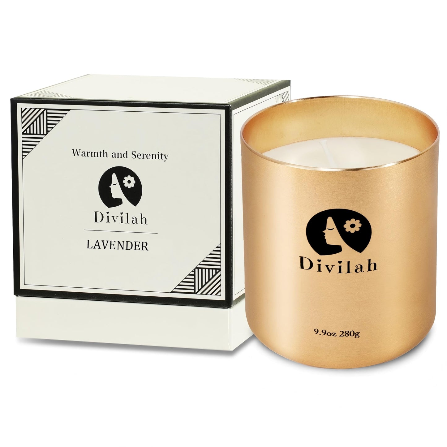 Divilah Lavender Scented Candles, 65 Hour Long Lasting Non Toxic Natural Soy Wax in Gold Aluminum Jar, Luxury Large Home Decorative Scented Candle, Relaxing Aromatherapy Gift for Women & Men, 9.9oz