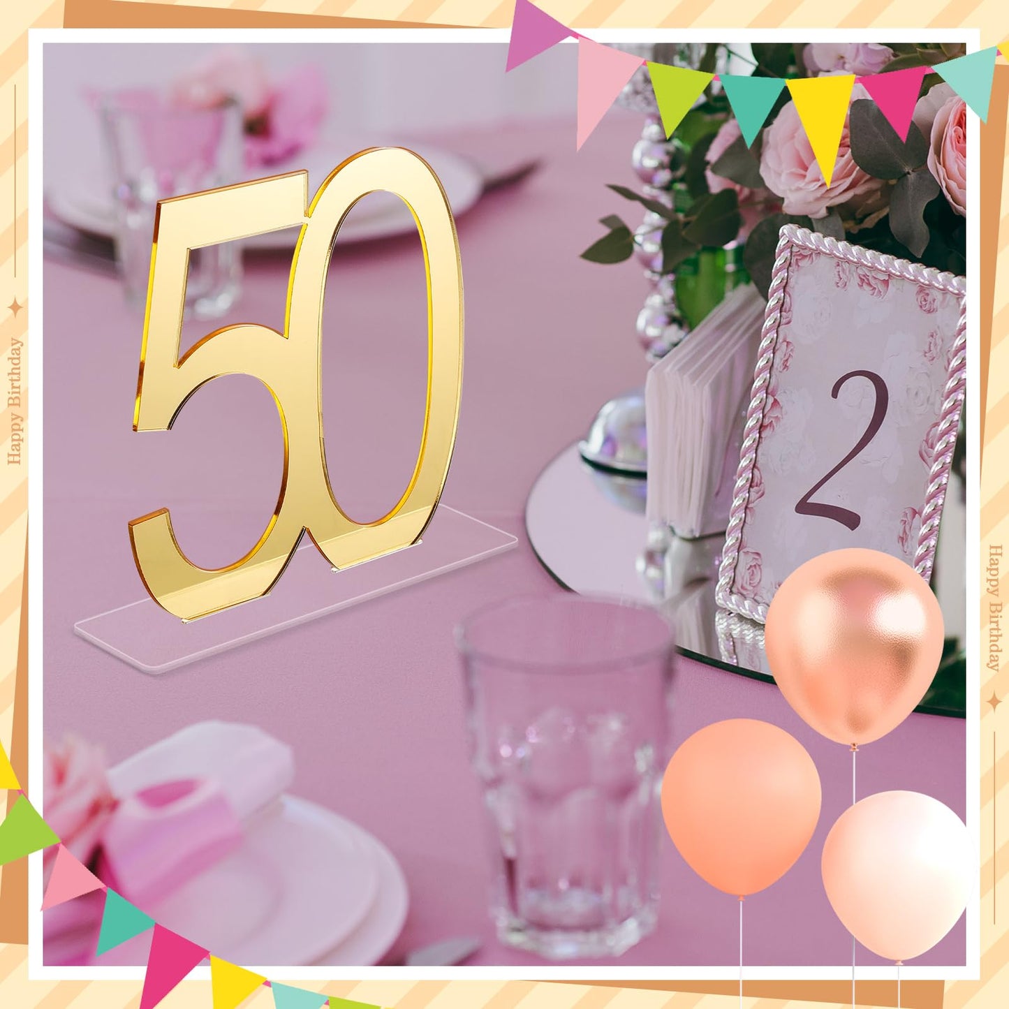 Threehoney 12 Pcs Mirror Gold 50th Birthday Decorations for Men and Women Acrylic Anniversary Decorations Table Numbers Centerpieces for Birthday Party