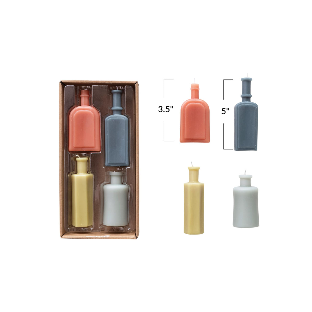 Creative Co-Op Unscented Bottle Shaped Candles, Multicolor, Set of 4