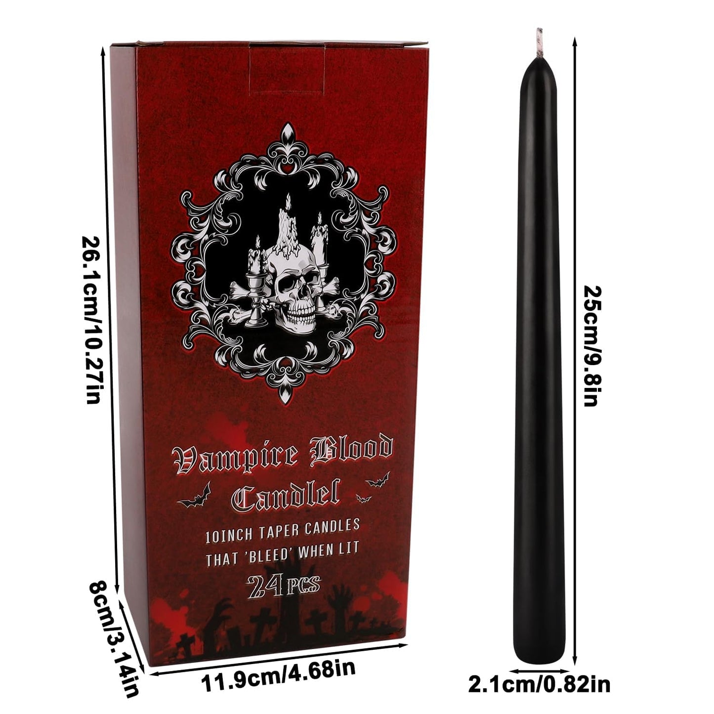 24 Pcs 10 Inch Vampire Blood Taper Candles Vampire Blood Candle, Ritual Spell Unscented Candle Halloween Spooky Decor for Haunted House, Gothic Theme Party.