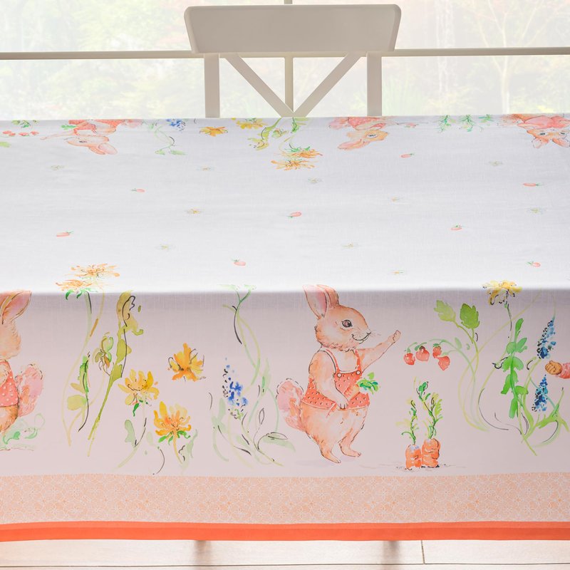 Maison d' Hermine Table Cloth Square Table 100% Cotton 60 x 60 Inches Tablecloth Reusable Decorative for Dining Kitchen Room Farmhouse Home Gifts for Mothers Day Spring Summer - Bunny Party