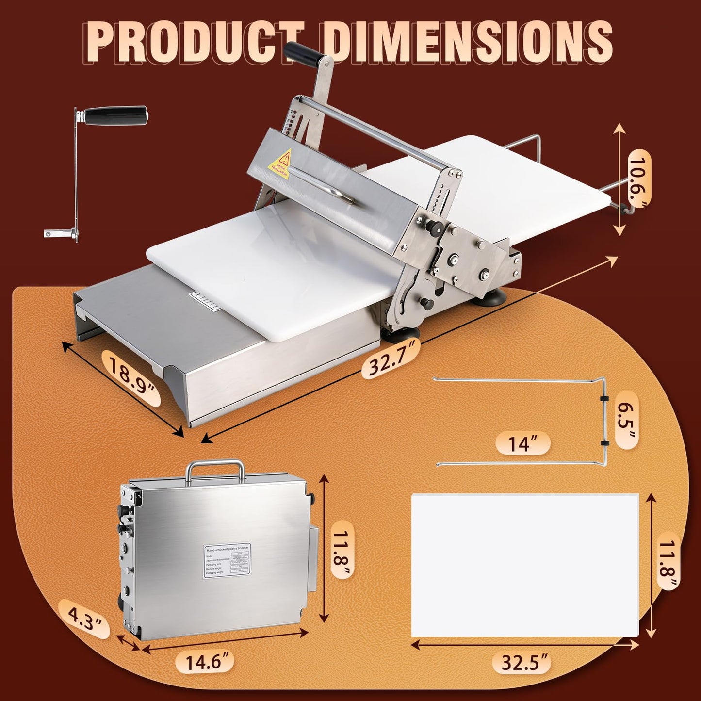 Folding Dough Sheeter 12" Dough Roller Machine Adjustable Thickness Stainless Steel Pastry Sheeter for Pizza, Croissant, Puff Pastry, Fondant and Home Baking