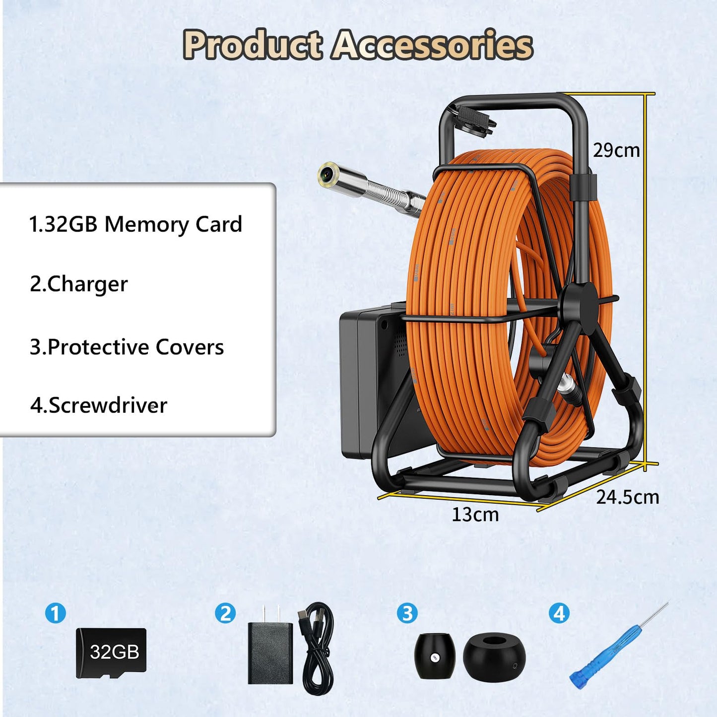 Sewer Camera 100FT/30M,Pipe Inspection Camera DVR & Audio Recorder,18MM Borescopes Plumbing Snake with 8500mAh Battery 4.3" IPS Screen, 8 LEDs HD 1000TVL, Included 32GB Card