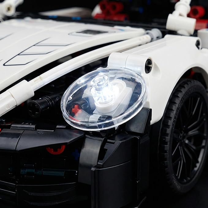 DIY RC Kit - 1226PCS Building Blocks for Adults 1:14 Scale Gloss White Sports Car with Remote Control Programmable App & LED Lights Build Your Own RC Car Kit