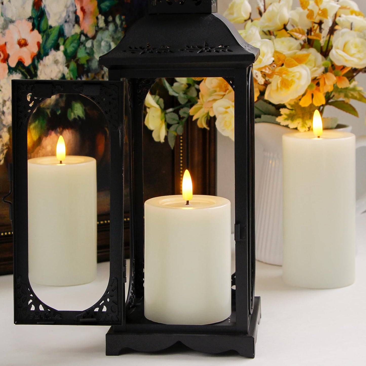 Yeelida Remote Flameless Flickering Pillar Candles with Candle Grease Effect,Pack of 3 Ivory LED Battery Oprated 2/4/6/8 Hours Timer Real Wax Electric Candles(3x4,5,6 Inches)
