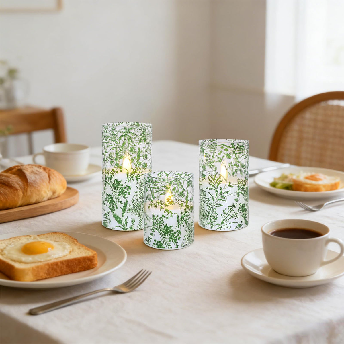 Impress Life Flameless Candles with Remote, 3PC Battery Operated LED Flickering Glass Candles, Real Wax Leaves Candles for Wedding Patry Home Decor