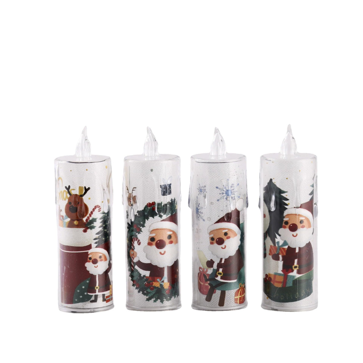 Vwvk 4-Pcs Christmas Flameless Candle Set, 5.12 Inches Tall, Christmas LED Candles with 3D Flame Effect - Battery-Operated Vintage Holiday Lights,Children's Christmas Gifts
