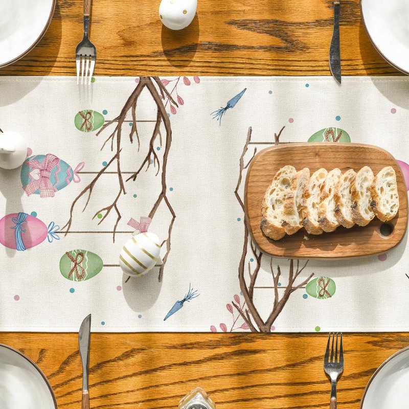 Artoid Mode Buffalo Plaid Bunny Egg Carrot Easter Table Runner, Seasonal Spring Kitchen Dining Table Decoration for Home Party Decor 13x72 Inch